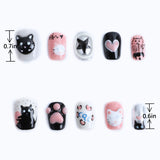 Length measurements for 3D kawaii cats paw and pink heart nail themed art designs