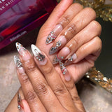 Acrylic Press-on Nails French Tips Leopard With Shiny Rhinestones Display image