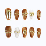 Autumn Fall Press on Nails Matte Medium Coffin Fake Nails