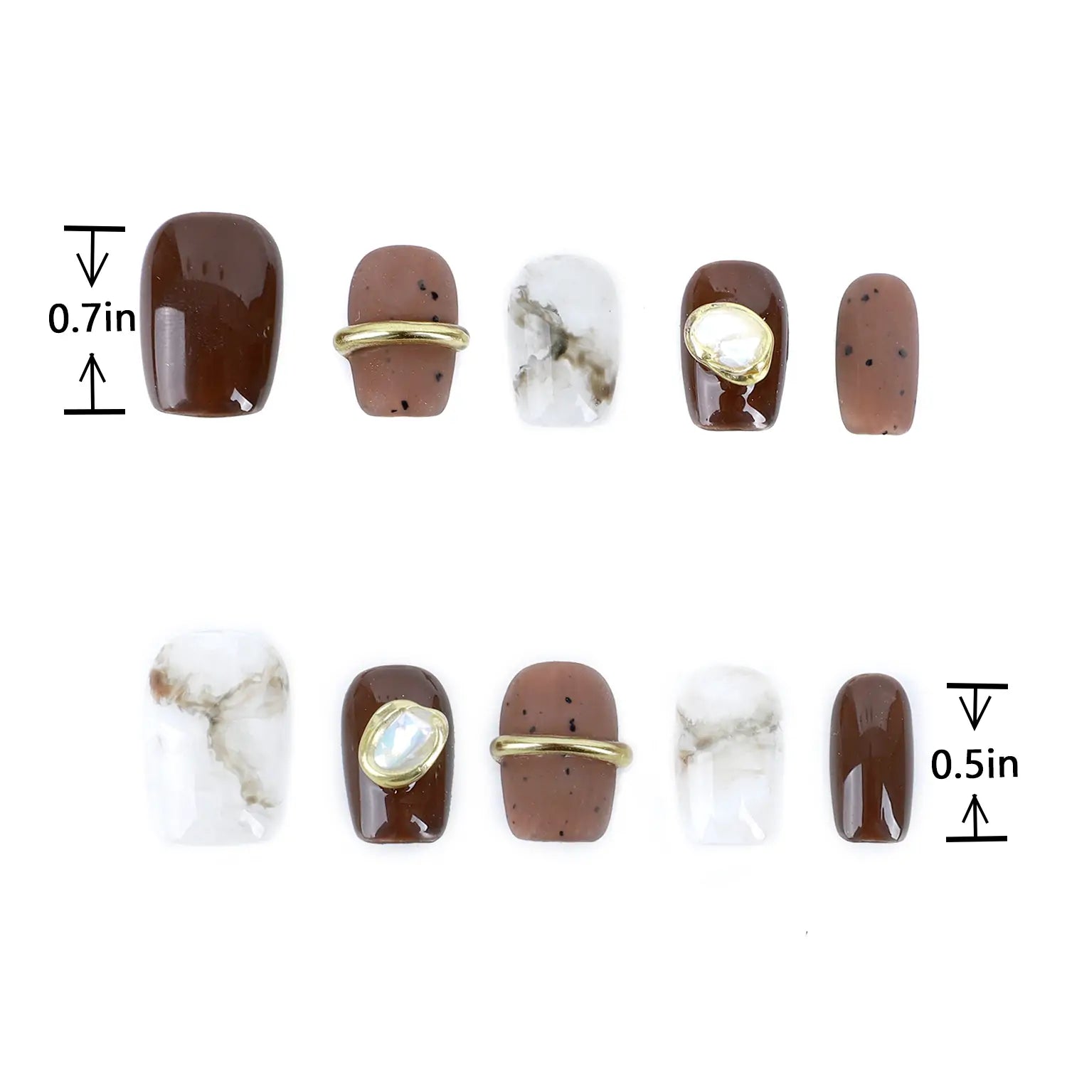 Brown Acrylic Nails Short Square False Nails Autumn Winter Size