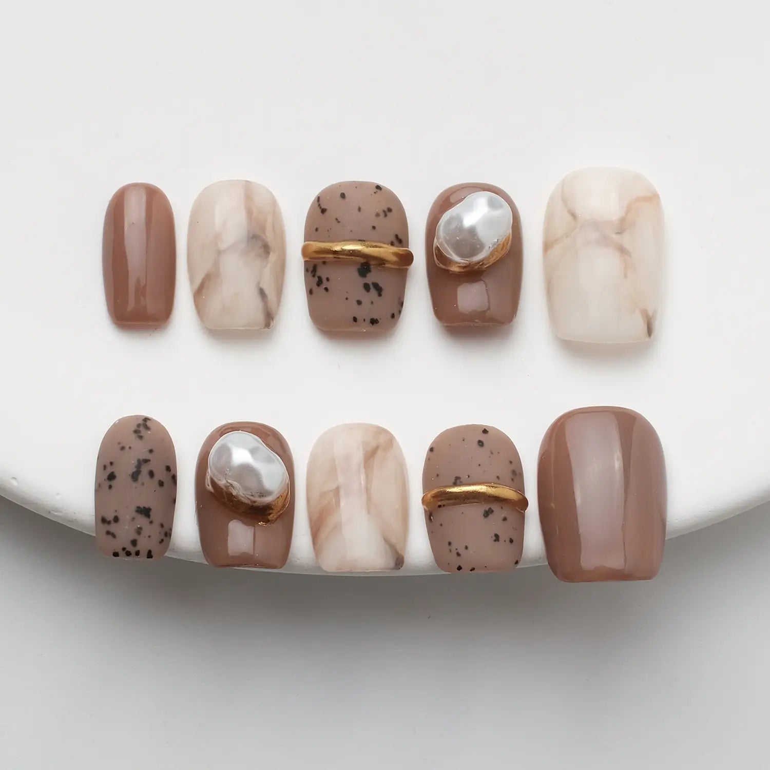 Brown Acrylic Nails Short Square False Nails Autumn Winter