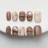 Brown Acrylic Nails Short Square False Nails Autumn Winter