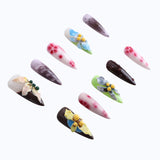 3D water droplets and flower nails in different colors