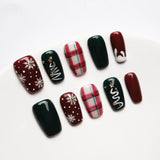 Christmas Press on Nails Short Squoval False Nails Red Green
