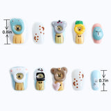 Length measurements for cute bear and animal print themed designs for short squoval nail display