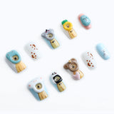 Press-on nails featuring cute bear characters wearing fun animal costumes