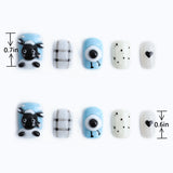 Length measurements for cute blue sheep & sweet black heart cartoon designs nail