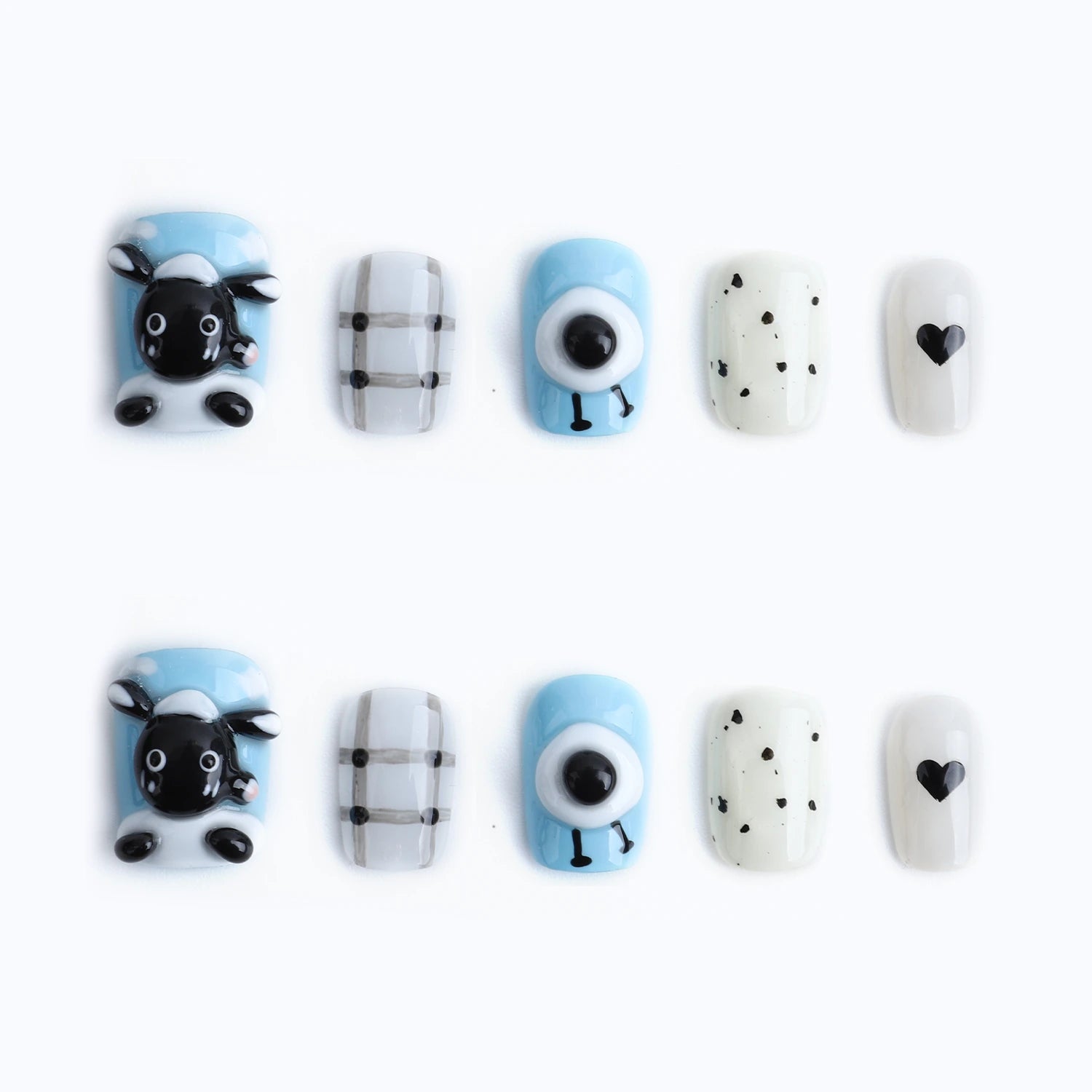10PCS cute blue sheep & sweet black heart cartoon designs nail display