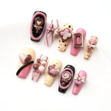 Cute Candy Press on Nails Pink Medium Coffin with Bowknot