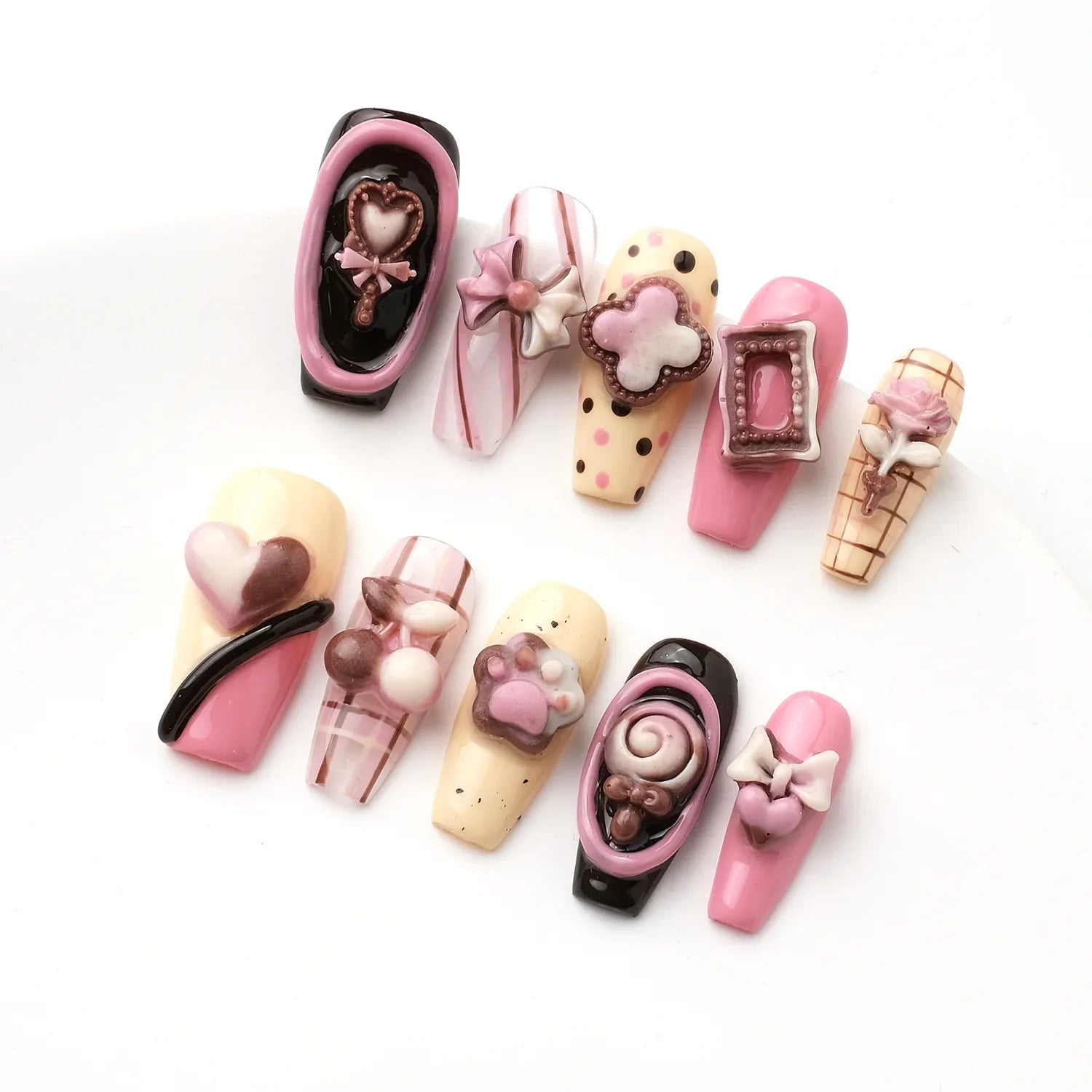 Cute Candy Press on Nails Pink Medium Coffin with Bowknot
