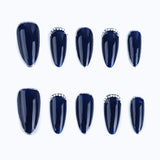 Dark Blue Press on Nails Short Almond Glossy Acrylic Nails