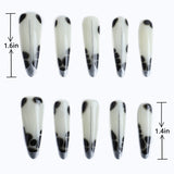Length measurements for elegant classy black and white cow print designs stiletto press on nails 