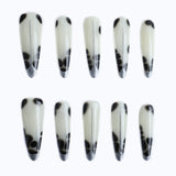 10pcs Elegant classy black and white cow print designs stiletto press on nails display