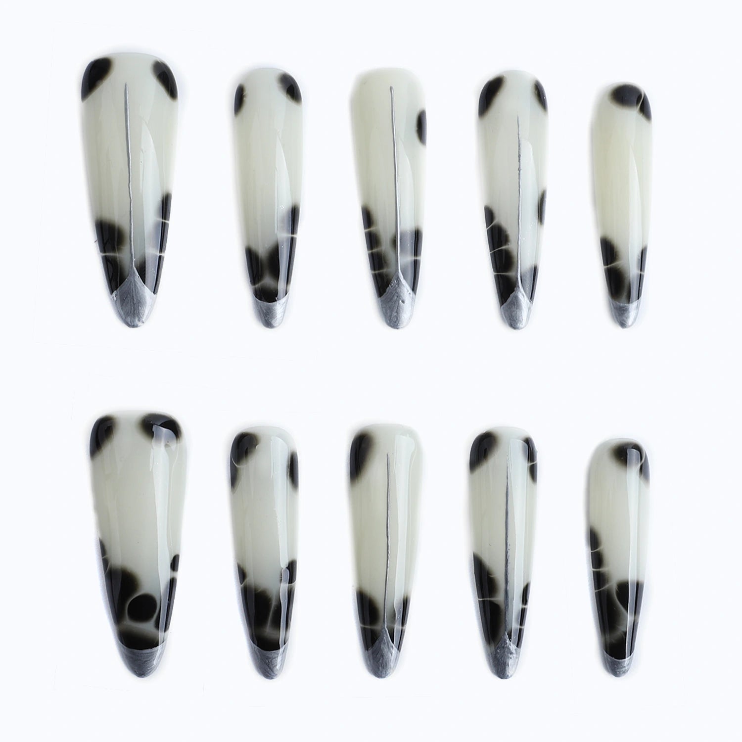 10pcs Elegant classy black and white cow print designs stiletto press on nails display