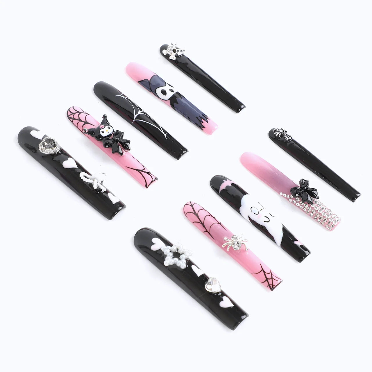 10pcs press-on nails, showing 3D bow diamond tuan nail exquisite design.