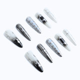 This set of artistic nails combines modern and edgy designs, perfect for making a bold statement.