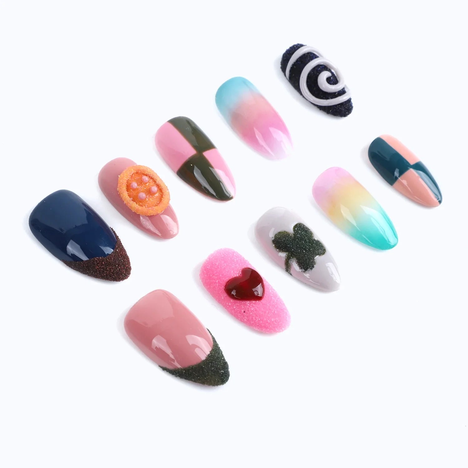 The manicure from the side view is fashionable, sweet and full of vitality.