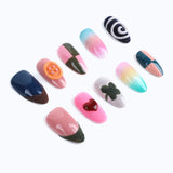 The manicure from the side view is fashionable, sweet and full of vitality.