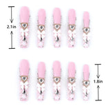 Long Square Fake Nails French Tips with Design Bow Flower Rhinestone Length measurement chart showing length