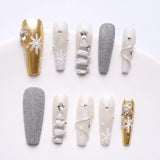 10 close-ups of nails with handmade 3D Christmas tree, stars and diamond decorations
