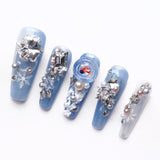 The blue base color creates a cool, dreamy winter vibe.