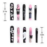 Length Measurement for Press on Nails Handmade Long Square Pink and Black Nails