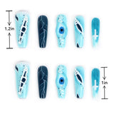 Length measurement of Press on Nails Light Blue Medium Coffin Nails with Devil Eyes