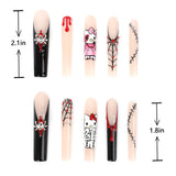 Length measurement for Press on Nails Square Long Nude Pink and Black Halloween Nails