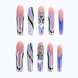Purple Wave and Diamond Butterfly Long Square Press-On Nails