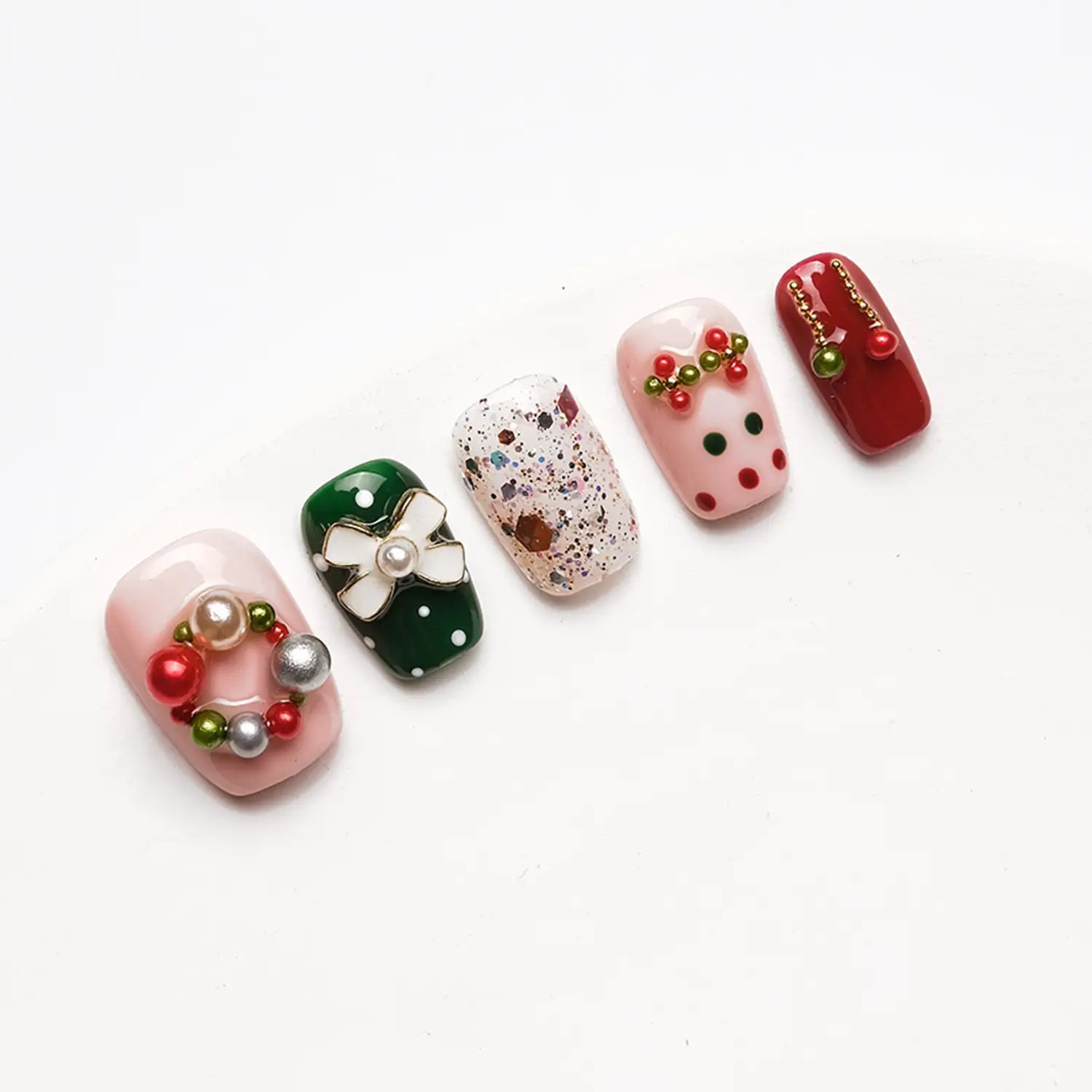 Short Squoval Acrylic Nails With Bow Red Polka Dot Bell