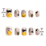 Length Measurement for Squoval Short Acrylic Nails Glossy Sparkling with Pumpkin Bat