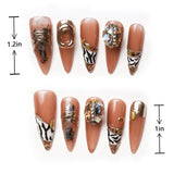 Length Measurement of Stiletto 3D Acrylic Nails with Gold Decoration and Rhinestones