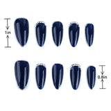 Length measurement chart of Dark Blue Press on Nails Short Almond Glossy Acrylic Nails, showing length
