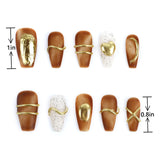 Autumn Fall Press on Nails Matte Medium Coffin Fake Nails length measurement chart showing length
