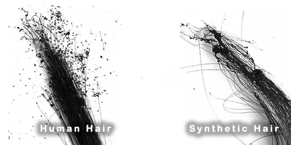It is easy to see whether it is human hair or synthetic hair through the burned hair.