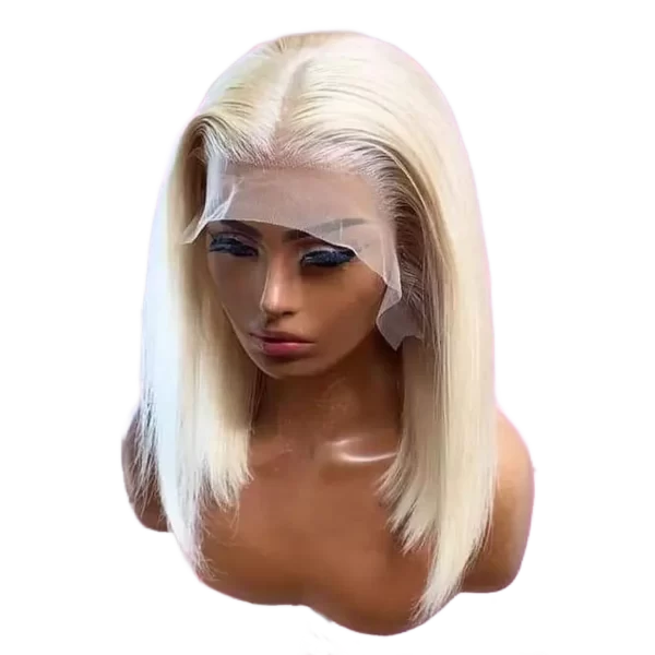 Sleek platinum blonde wholesale 13x4 lace frontal wig.
